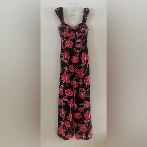 BOG Collective Pants/ Jumper, Black with Red and White Flowers, Size Small